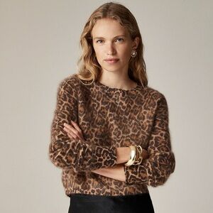 J. Crew Brushed Cashmere Leopard Print Crew Neck Sweater
